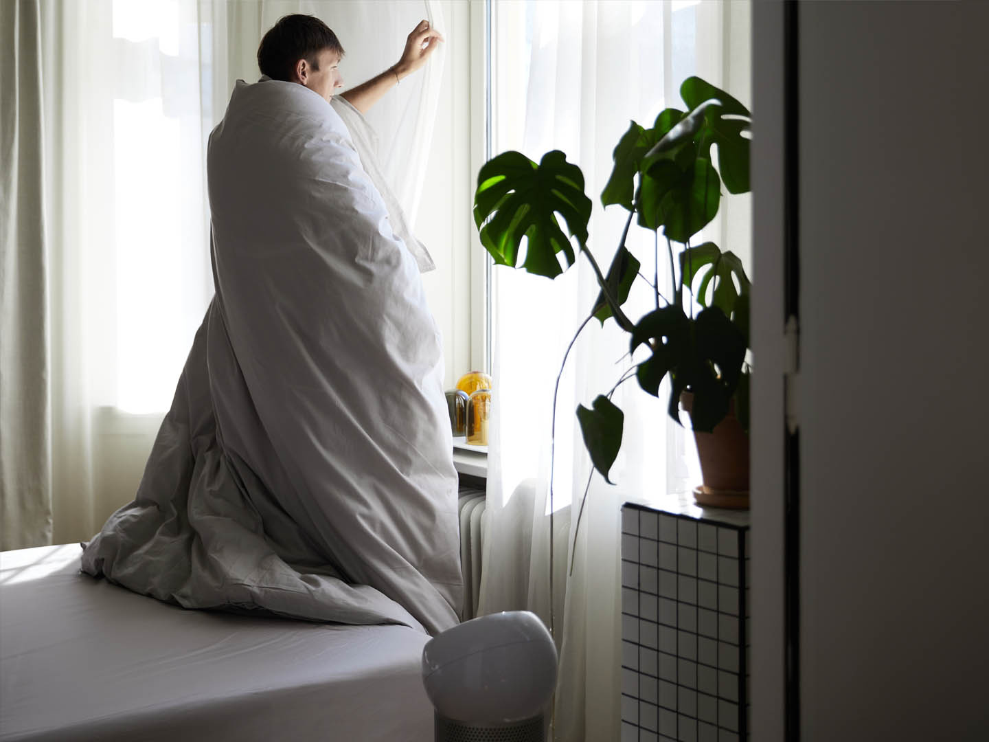 Dra-på-lakan Nejd Percale - Khaki Grey