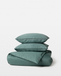Två påslakan Strimma Washed Bottle Green + fyra örngott